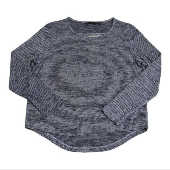 Athleta Breezy Womens Tee S Heather Gray Striped Crew Neck Long Sleeve Cut Out - Picture 6 of 10
